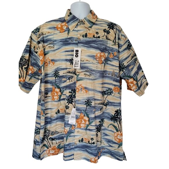 Vintage Pierre Cardin Hawaiian Shirt XLT Tall 100% Cotton Korea Tropical Camp Sh - Picture 3 of 10